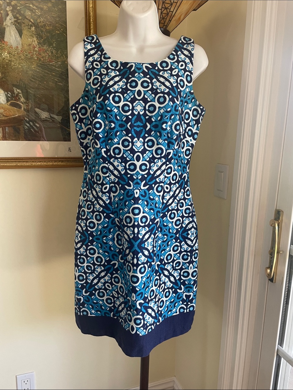 Taylor Blue and White Geometric Sleeveless Mini Dress, Size 6, Excellent Cond!